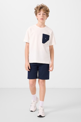 Ekru-lacivert Pamuklu Oversize Fit Dokuma Hafif Esnek Chino Erkek Çocuk Şort Takım - 11278 Ekru