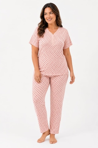 Pemilo Kadın Büyük Beden 7918 Kısa Kol Bambu Pijama Takımı Pembe