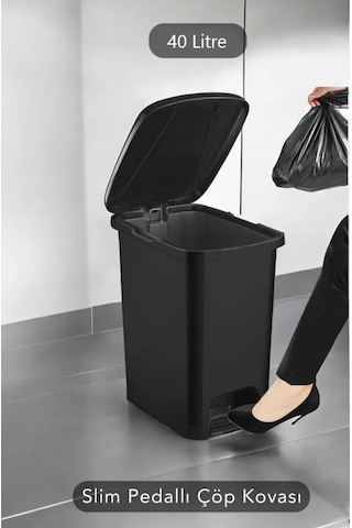 Srl-3030 Slim Pedallı Plastik Çöp Kovası İç Kovalı 40 Lt Siyah Çok Renkli