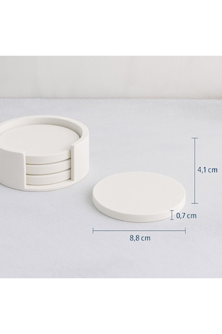 Minimalist Beton Bardak Altlığı Seti - 4 Lü Mat Beyaz Yuvarlak Tasarım & Stand Dahil Beyaz