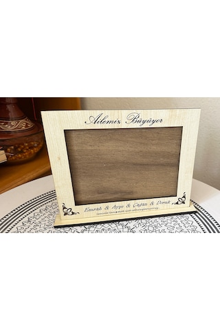 10x15, 13x18, 15x21 Ebatında Kişiye Özel Kişiselleştirilebilir Üzerinde İsim Yazılı Ahşap Fotoğraf Çerçevesi - Yatay