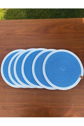 6 Lı Yuvarlak Supla Takımı Kolay Temizlenebilir, Modern Sofralar İçin Mavi - Beyaz