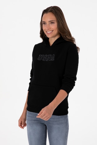 U.S. Polo Assn. Kadın Siyah Şardonlu Kapüşonlu Basic Sweatshirt 50313566-VR046
