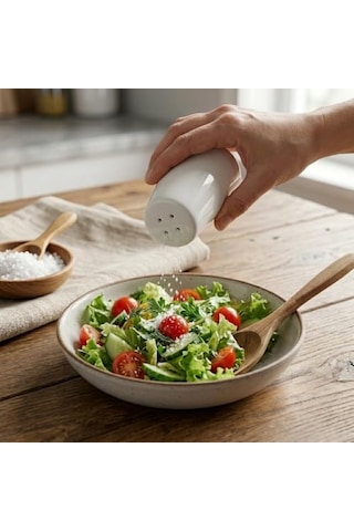 Li Porselen Tuzluk Ve Karabiberlik Seti - Yumuşak Hatlı Minimalist Beyaz Sofra Baharatlık Takımı Ergonomik Masaüst Diğer