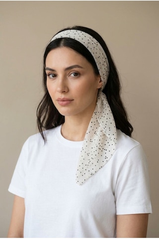 Last İcon Beyaz Siyah Puantiyeli İnce Şifon Fular Bandana Şal Çok Renkli