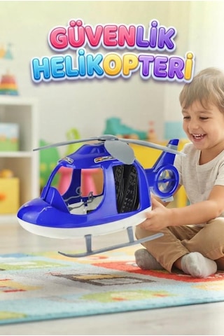 Geniş Kokpit Tasarımlı 45 Cm Polis Helikopteri Manuel Dönen Pervaneli Oyuncak Güvenlik Helikopteri