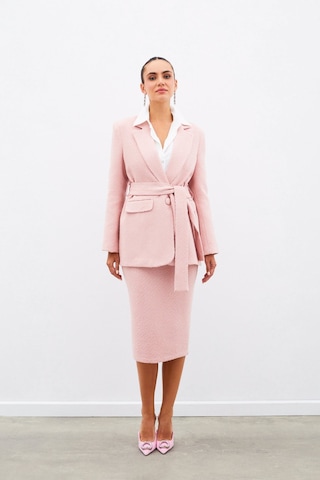 Sateen Midi Boy Tüvit Etek - Pudra-135029 Pudra