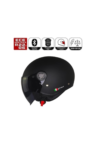 Fr612 Mat Siyah Motosiklet Kaskı Güneş Vizörlü Yarım Açık Motorcu Kask