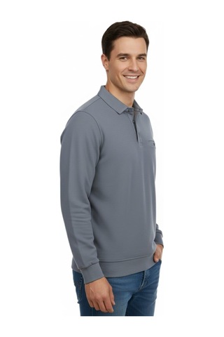 Raymons Erkek Gömlek Yaka Petek Doku Cepli Regular Fit Sweatshirt Bgl-st04956 Gri