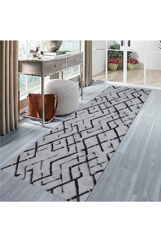 Siyah Gri Kaymaz Tabanlı Kesme Yolluk Koridor Mutfak Salon Halısı