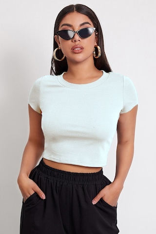 Epilons Zenvial Kadın Beyaz Yuvarlak Yaka Yarım Kol Crop Top Bluz Zenviall2