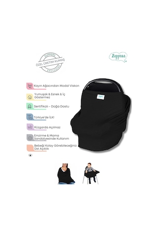 Zuppers Fonksiyonel Puset - Emzirme Örtüsü Siyah Set