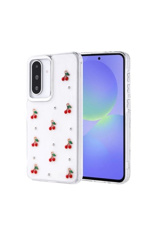 Zore Samsung Galaxy Uyumlu A36 Kılıf Airbag Tasarımlı Simli Şeffaf Omsy Kutup Kapak - Kiraz