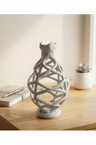 3d Mermer Desenli Mumluk Şamdan Özel Tasarım Çakıltaşı