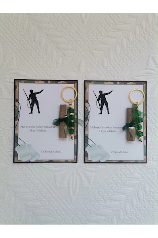 100 Adet Kişiye Özel Asker Kına Hatırası Dağıtmalık Hediyelik Yeşil Anahtarlık Ve Paketlenmiş Kına