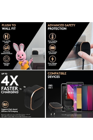 Duracell 20W PD 1XUSB-C Şarj Cihazı Siyah
