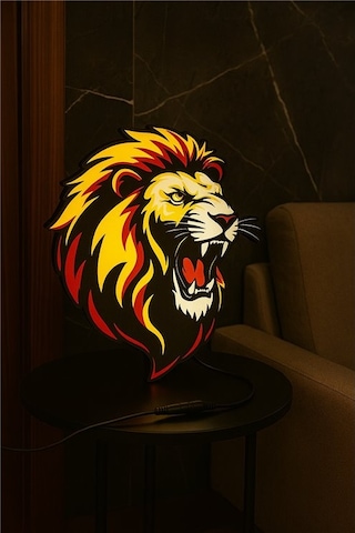 Kükreyen Aslan Led Light Box Modern Dekoratif Aydınlatma Sarı