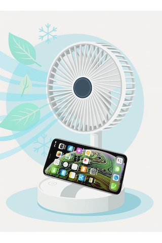 Yüksekliği Ayarlanabilir 31cm - 37 Cm Taşınabilir Masaüstü Mini Usb Fan Şarj Edilebilir Telefon Tutuculu 3 Kademe