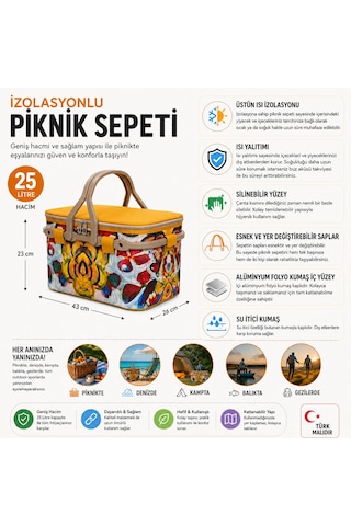 25 Lt Piknik Sepeti 1308 Picnic Bag -361 Karışık/Çok Renkli