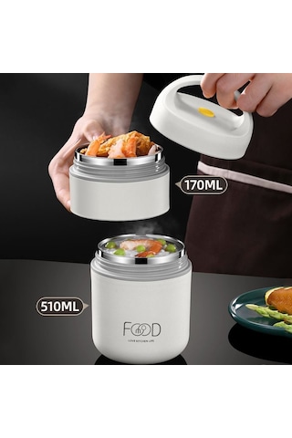 304 Çelik Çift Katlı Yemek Mama Saklama Termosu cin416by 680 ML Beyaz