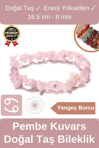 Özel Üretim  Yükselten Esnek Ip Yengeç Burcu Gerçek Pembe Kuvars Doğal Taş Unisex Bileklik Çok Renkli