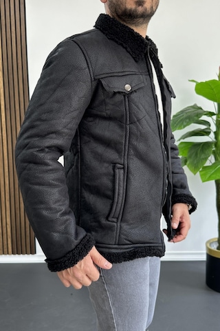 Erkek İçi Kürklü Suni Pul Deri Mont Siyah Edw120-siyah Siyah