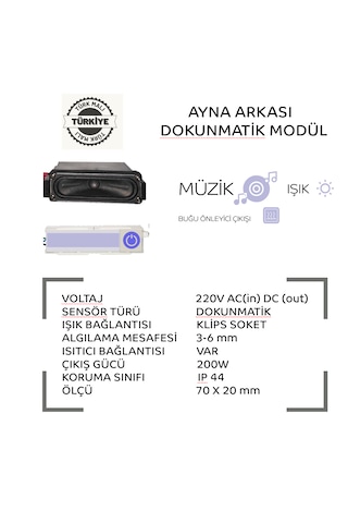 Ayna Arkası 220v Bluetooth Hoparlör Dokunmatik Sensör