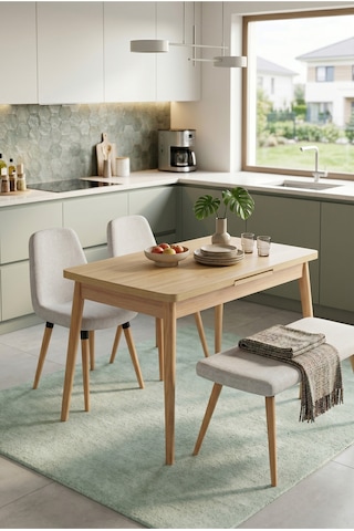 Vilinze Tosya Sandalye Tosya Bank Avanos Ahşap Mdf Açılır Mutfak Masası Takımı - 70x120+30 Cmavns-ak70120-nn-33d2-dn1-33x1-tsy2-sbyz Krem