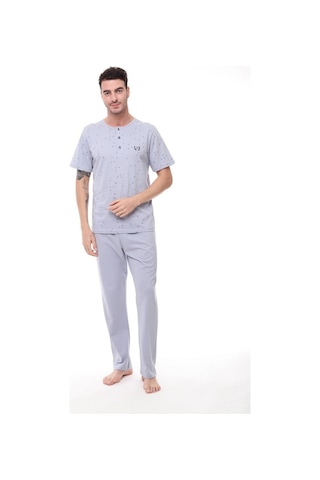 Pijadore 1411 Erkek Büyük Beden Kısa Kollu Düğmeli Pijama Takım 001