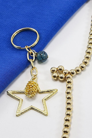Gold Halkalı Yıldızlı Kozalak Salkım Akik Doğal Taşlı Anahtarlık,