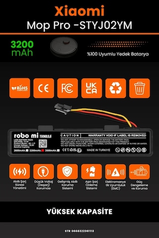 Xiaomi Mi Vacuum Mop Pro STYTJ02YM Uyumlu 3200mAh Robot Süpürge Bataryası
