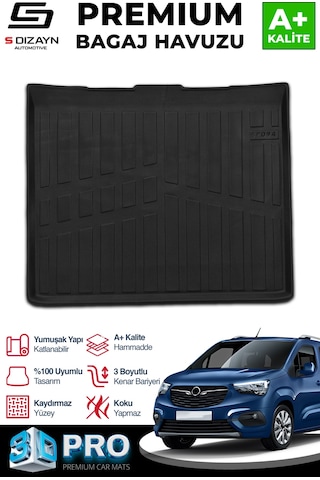 S-dizayn Opel Combo E Seperatörsüz 3d Pro Bagaj Havuzu 2019 Üzeri A+ Kalite