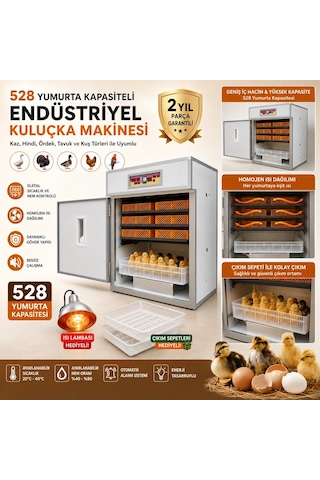 528 Yumurta Kapasiteli Endüstriyel Kuluçka Makinesi - 3 Çeşit Viyollu, Çıkım Sepetli + Isı Lambası H