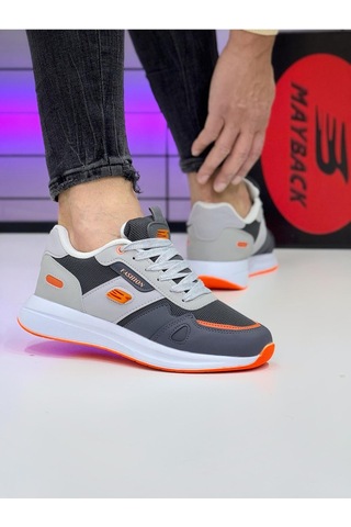 Mayback Erkek Günlük Ortopedik Sneaker Spor Ayakkabı Gri - Turuncu