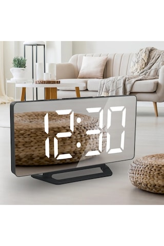 Led Aynalı Dijital Masa&duvar Saati Sessiz, Termometre, Usb Şarj,alarm Modern Şık Tasarım Siyah