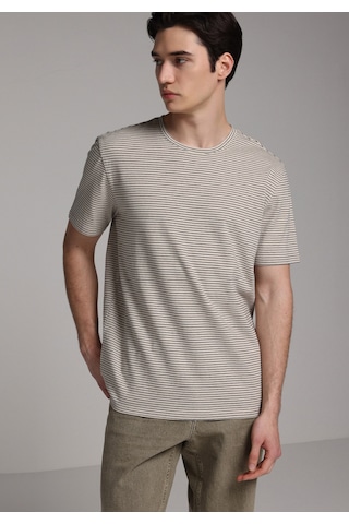 Colin's Colins Regular Fit Yuvarlak Yaka Çizgili Erkek Ekru Kısa Kol Tişört Cl1078054 Q1.v2 Ecr