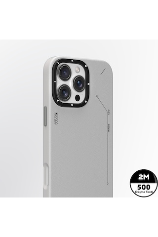 Apple iPhone 16 Pro Uyumlu Kılıf Magsafe Özellikli Basit Mat Deri Desenli Youngkit Tech Fashion Serisi Kapak Gri