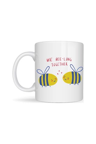 Model 24 We Bee-long Together Yazılı Sevimli Arı Tasarımlı Porselen Kupa - Sevgiliye Arkadaşa Özel Hediye Diğer