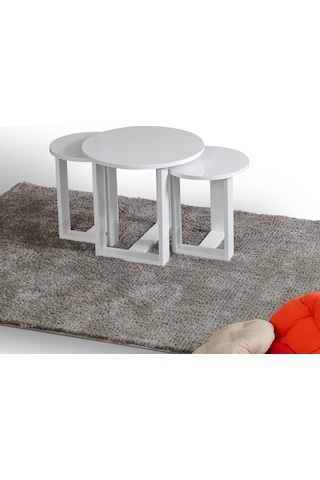 Pasific Home Mira 3'lü Zigon Sehpa ,Yuvarlak Yan Sehpa, Parlak Beyaz