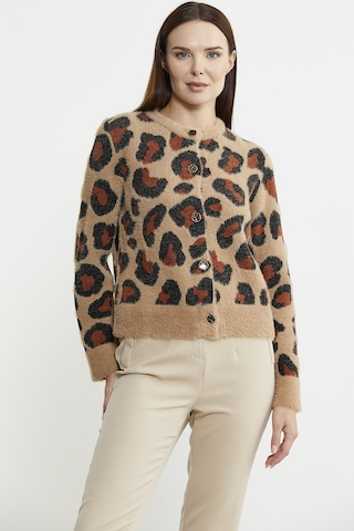 Sementa Leopar Desenli Sakallı Triko Hırka - Bej 001