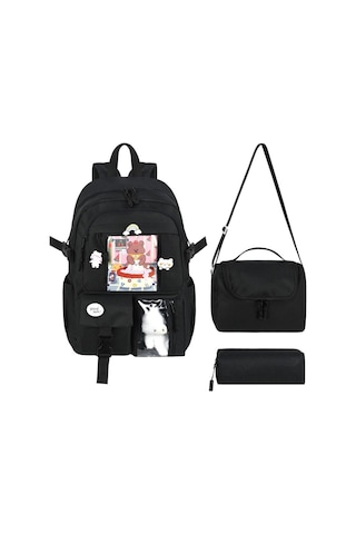 Waddell Kore Kawaii Tarzı Okul Sırt Çantası Termal Beslenme Çantası Ve Kalemlik Siyah 26700