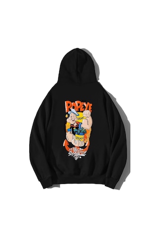 Brz Collection Unisex Oversize Popeye Temel Reis Hoodie Siyah