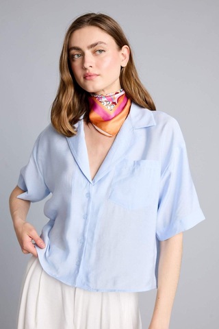 Defacto Pijama Yaka Modal Kısa Kollu Açık Mavi Gömlek H7938ax26smbe40 Mavi-be40