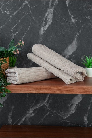Tuğla Desenli 2li Ayak Havlusu - 50x70 Cm - Su Emici Banyo Paspası Seti - Krem Krem