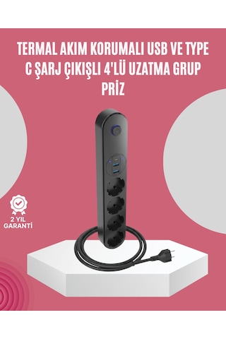 Led Anahtarlı Akım Korumalı Çoklu Priz 4 Priz 3 Usb Girişli 10