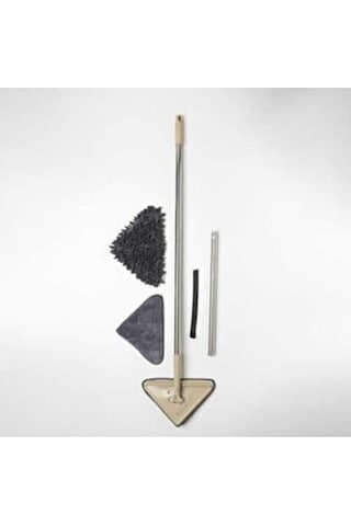 2 Farklı Bezli Teleskopik Üçgen Camsil Duvar Yüzey Cam Silme Aparatı Mop Mikrofiber