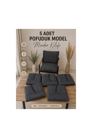 5 Adet , Pofuduk Model , Minder Kılıfı ,koruyucu Kılıf , Bahçe,balkon ,cafe Mobilyası ,çay Seti, 3-1-1 Takıma Uygun , Keten Kumaş Siyah