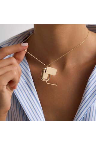 Sembolgold 14 Ayar Altın Resimli Kolye Singapur Zincir 45 Cm T14360 Renkli