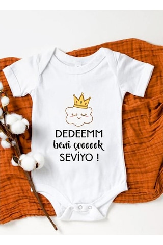 Tuğbababy Baby Dedem Beni Çok Seviyor Baskılı Bebek Body Zıbın Kız Erkek Beyaz
