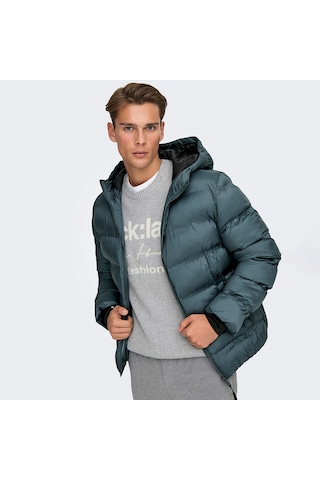 Only&sons Union Seamless Life Puffer Erkek Gri Kapüşonlu Mont Gri